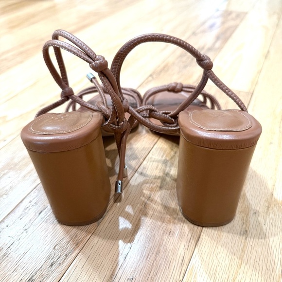 SCHUTZ Tan Brown Leather Kate Ankle Wrap Sandal Block Heel Tie Strap Size 6 - Picture 4 of 10